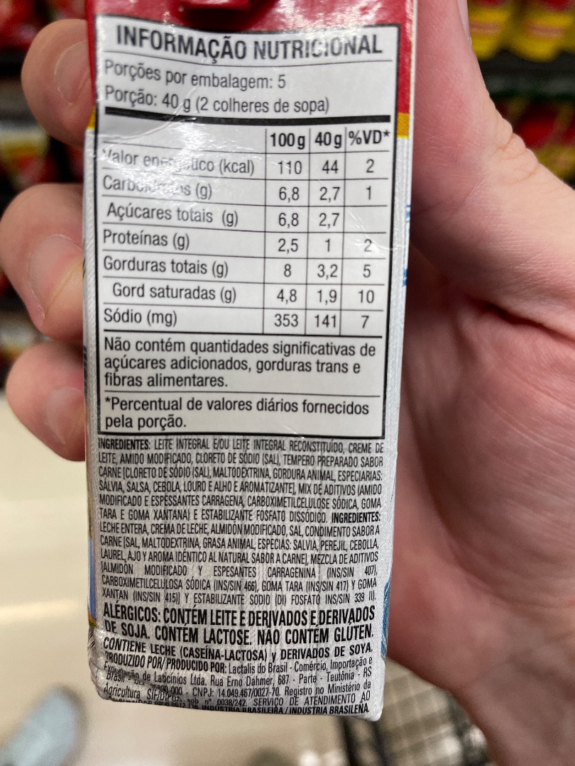Molho Culinário à Base de Leite com Sabor Carne
