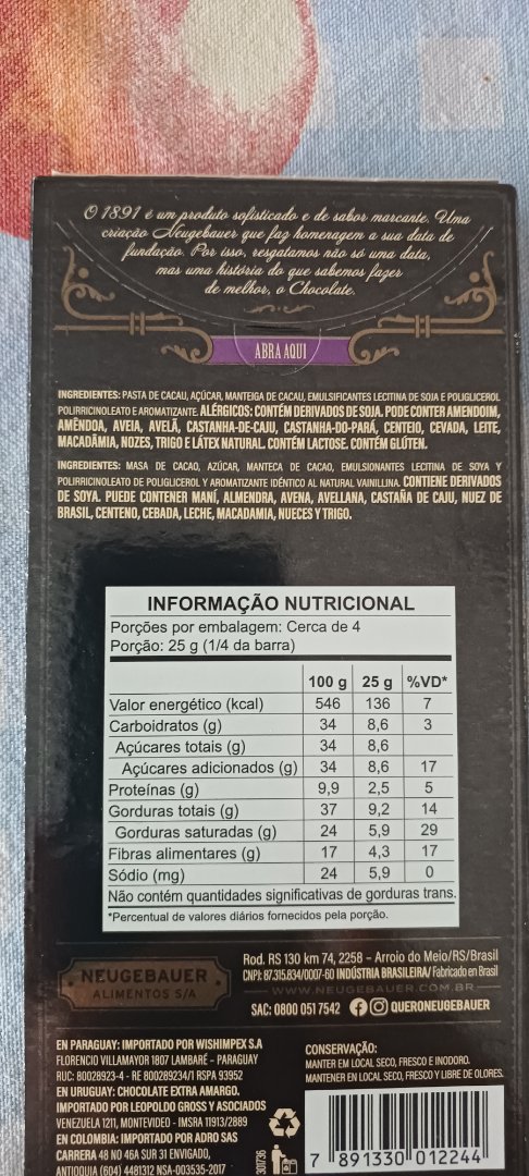 Chocolate Amargo Neugebauer 1891