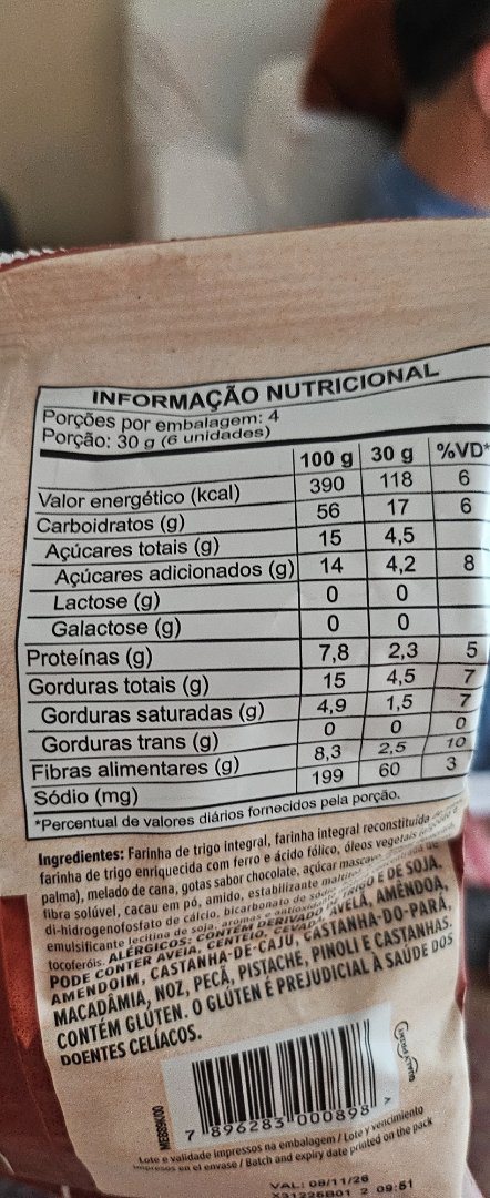 Biscoito ou Cereal Integral com Chocolate