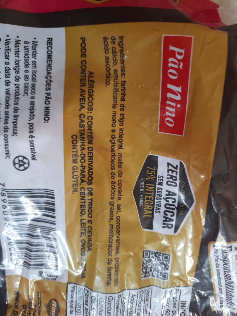 Pão Nino 75% Integral Zero Açúcar