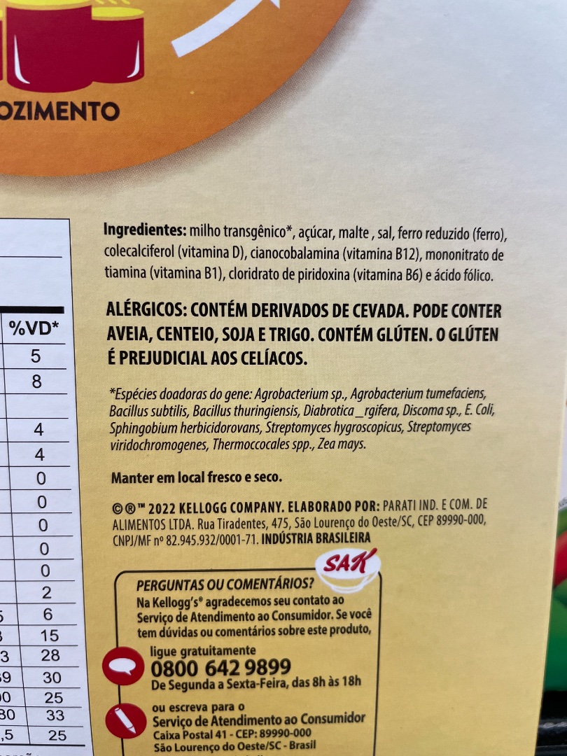 Cereal Matinal de Milho Kellogg's