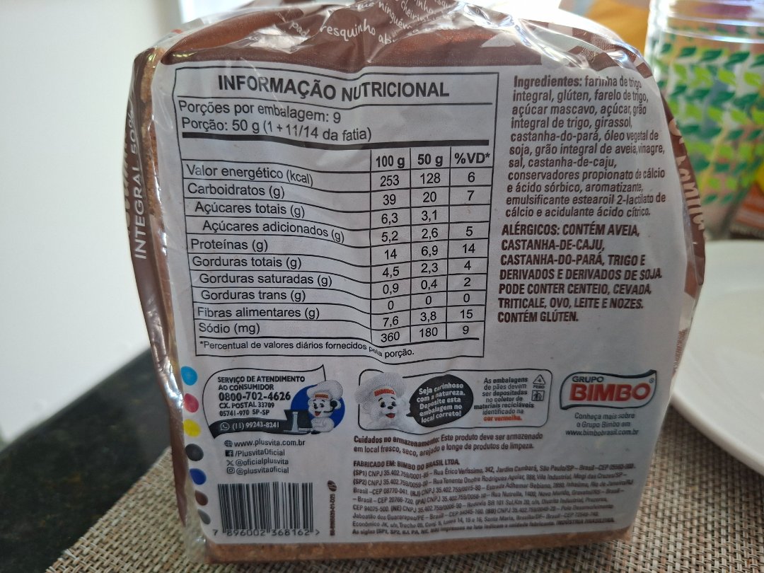 Pão de Forma Plus Vita Integral 50%