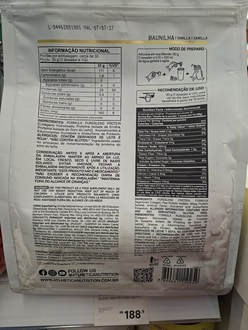 Formula Pureblend Protein Baunilha