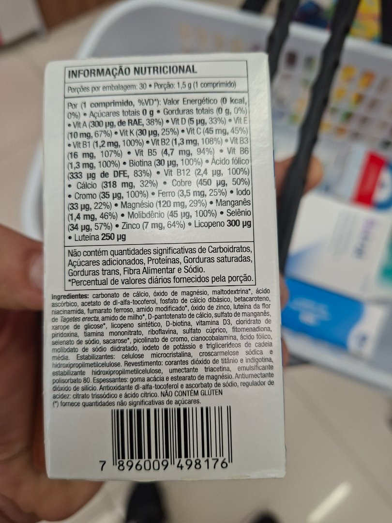 Suplemento Vitamínico e Mineral com Luteína e Licopeno