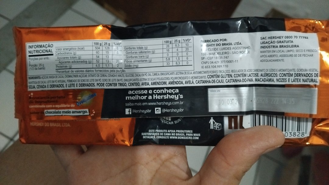 Chocolate Hershey's Meio Amargo Ovomaltine