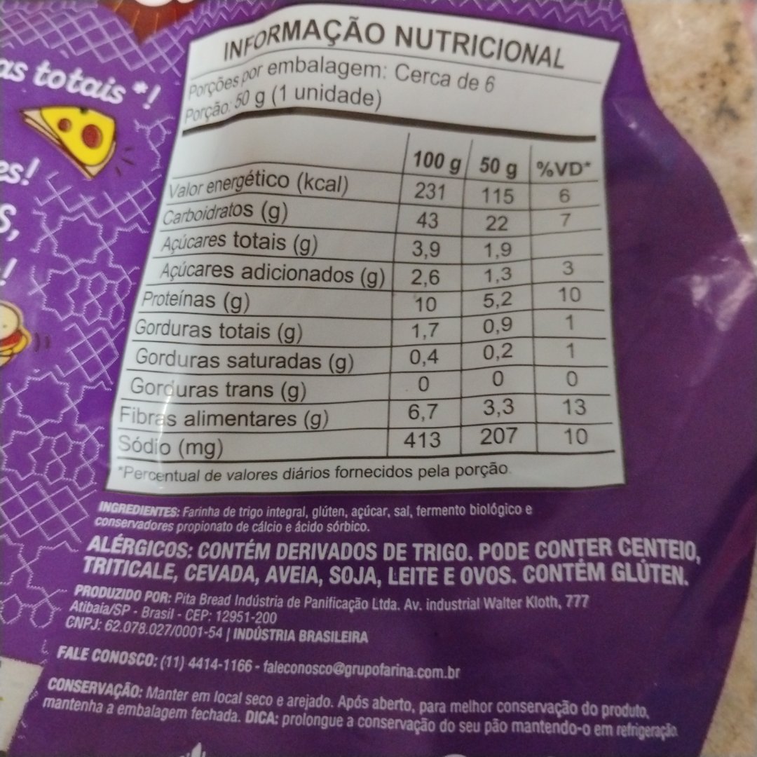 Pão Sírio Integral Pita Bread