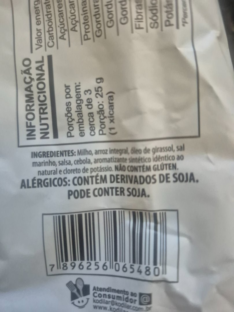 Snack de Milho e Arroz Integral com Salsa e Cebola