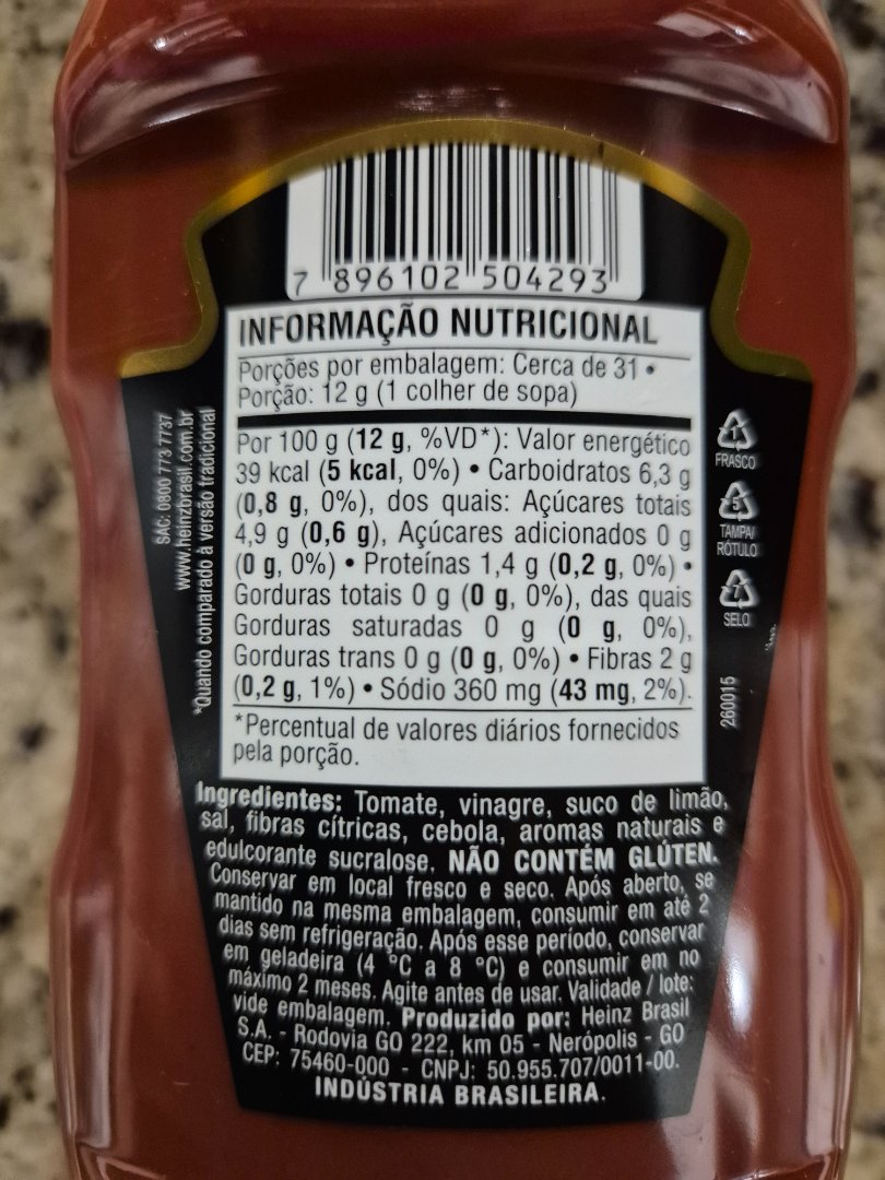 Ketchup Heinz Zero Açúcar