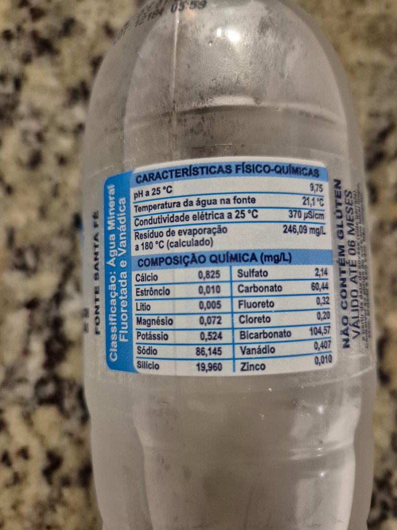 Água Mineral Fluoretada e Vanádica Fonte Santa Fé