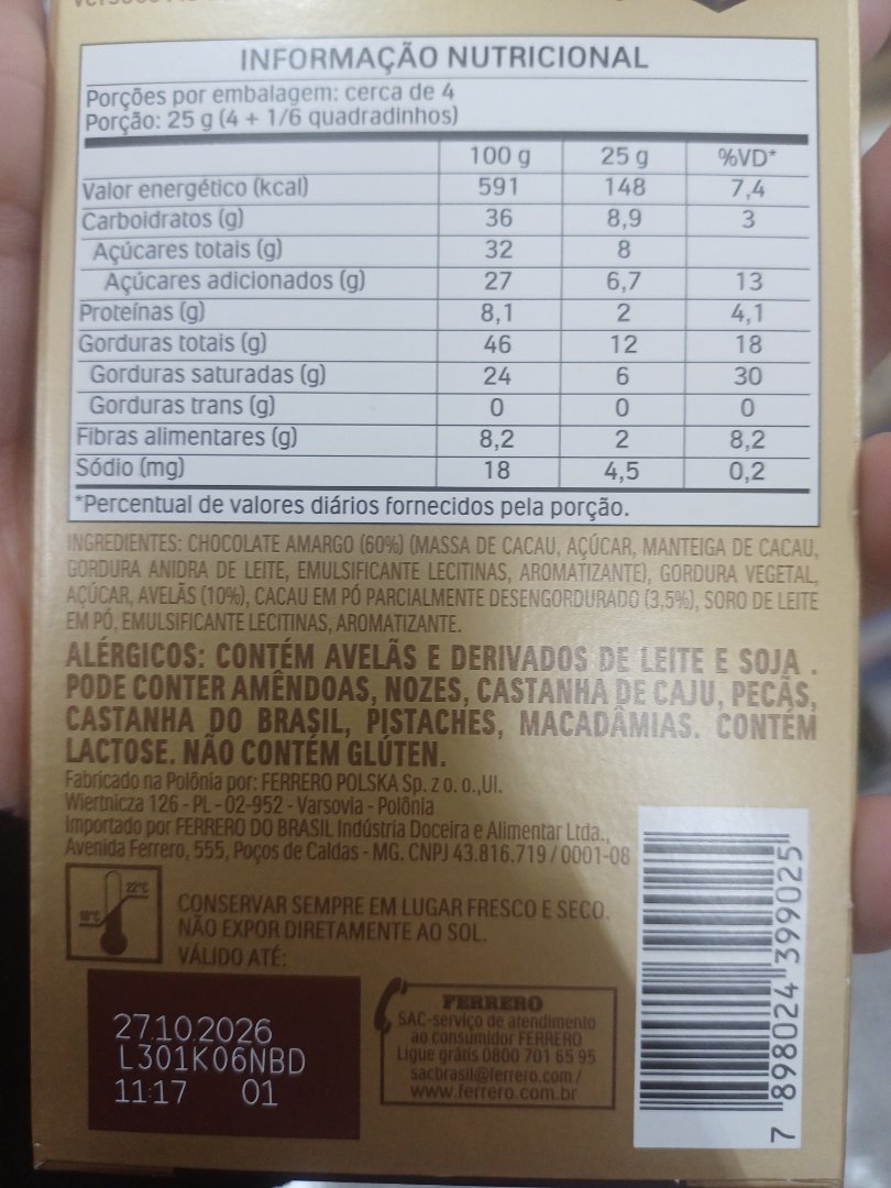 Chocolate Amargo com Avelãs (Ferrero)