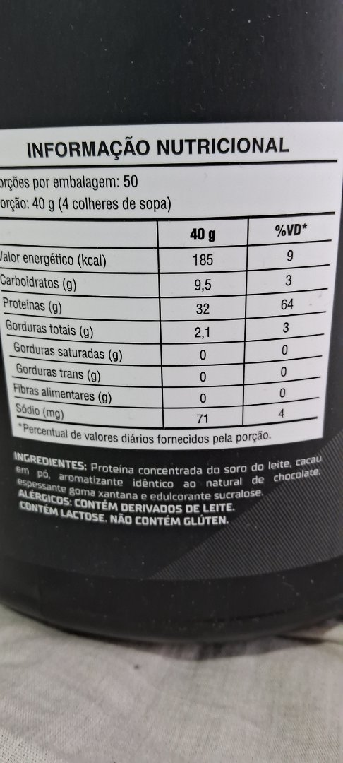 Proteína Concentrada do Soro do Leite (Whey Protein Sabor Chocolate)
