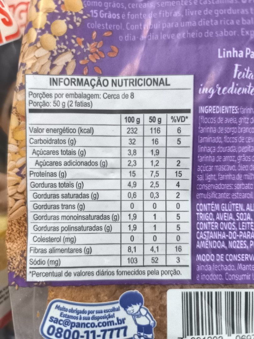 Pão de Forma 15 Grãos Panco