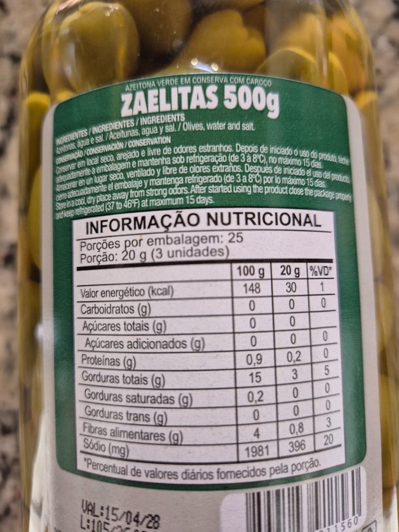 Azeitona Verde em Conserva com Caroço Zaelitas