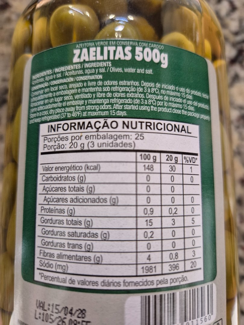 Azeitona Verde em Conserva com Caroço Zaelitas