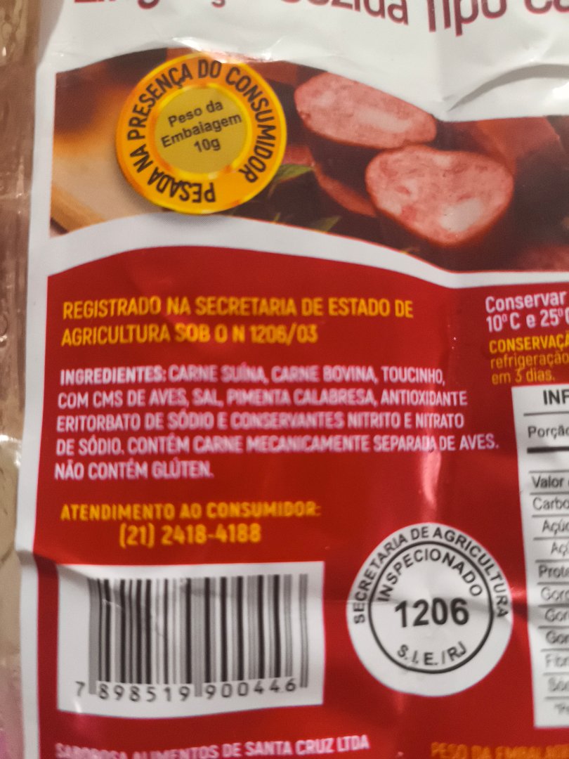 Linguiça Cozida Tipo Calabresa com CMS de Aves