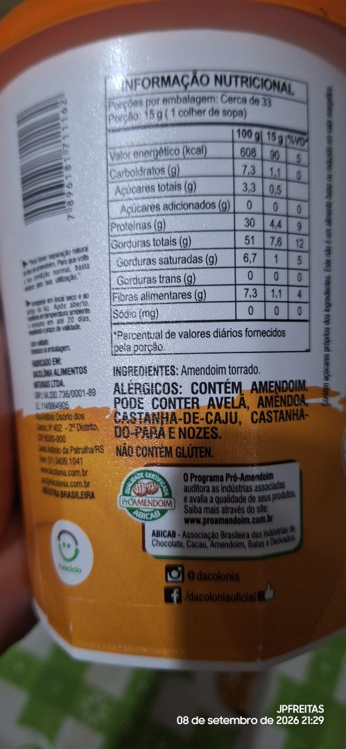 Pasta de Amendoim Integral DaColônia