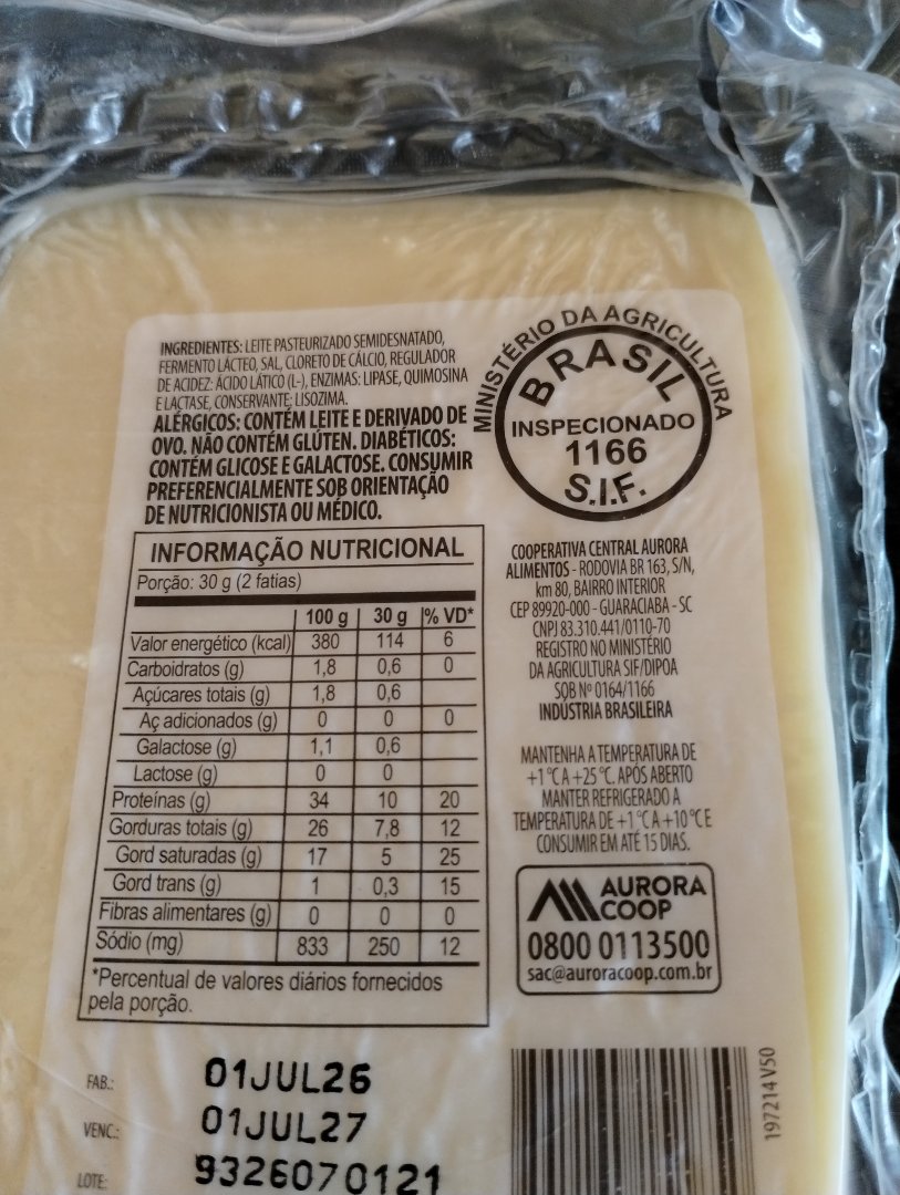 Queijo Aurora Zero Lactose