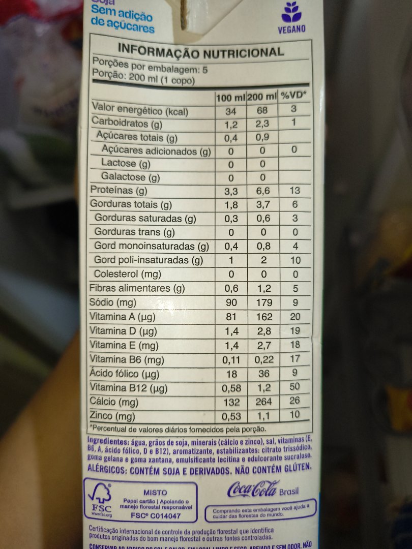 Bebida de Soja Sem Adição de Açúcares