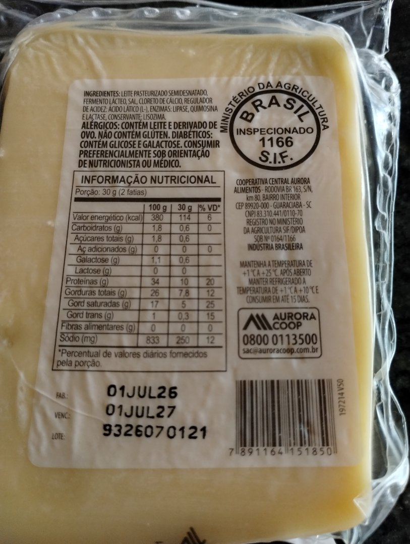 Queijo Aurora Zero Lactose