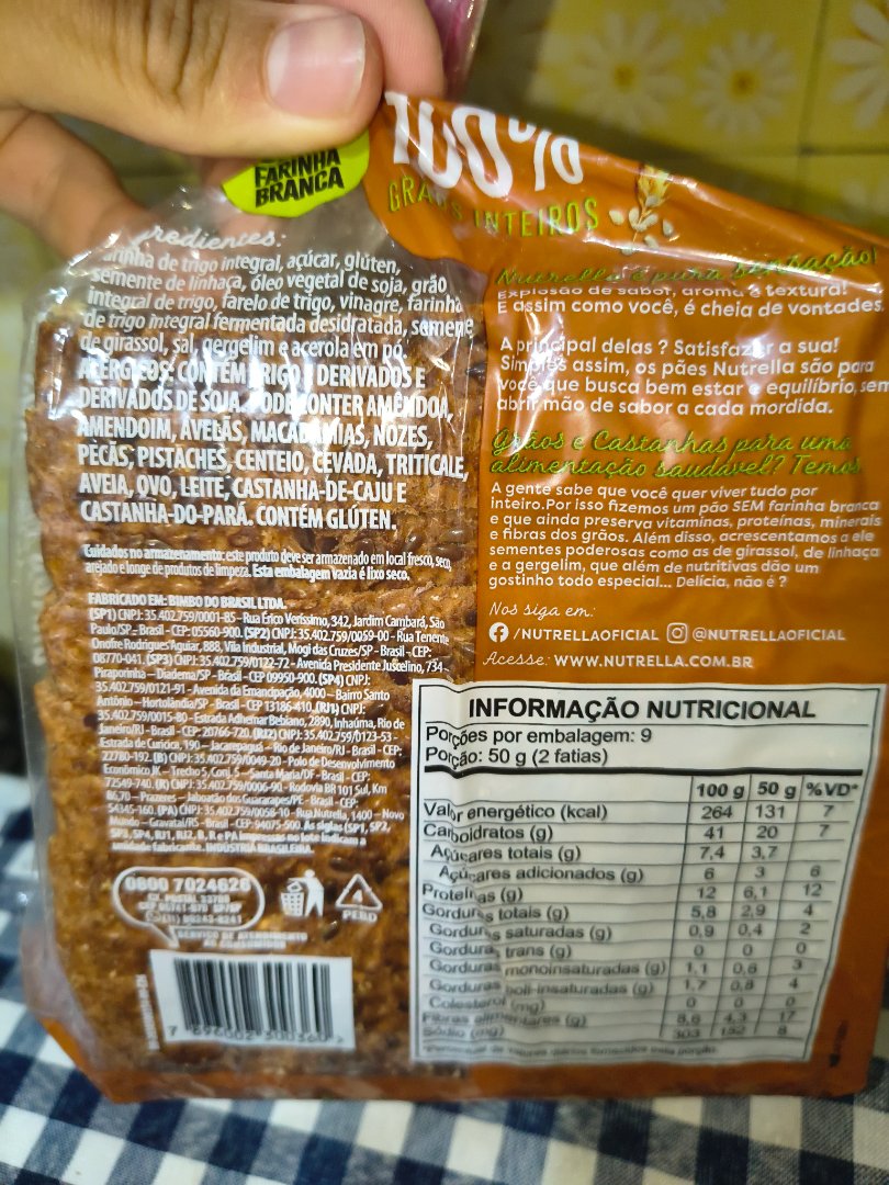 Pão Nutrella 100% Grãos Inteiros