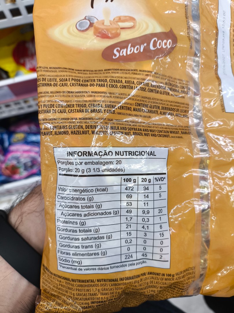 Bala Toffee Recheada Sabor Coco