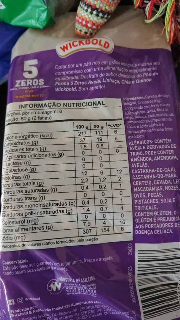 Pão de Forma 5 Zeros Aveia, Linhaça, Chia e Quinoa Wickbold