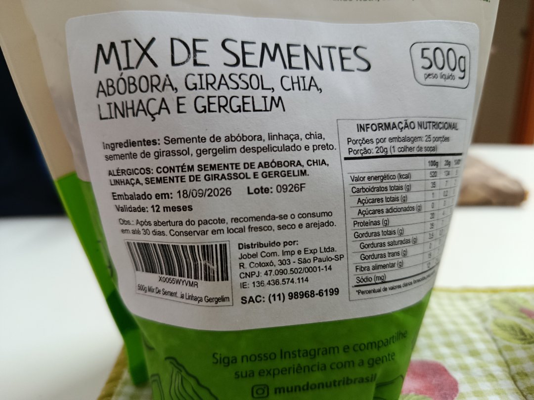 Mix de Sementes Abóbora, Girassol, Chia, Linhaça e Gergelim