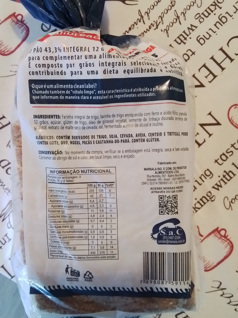 Pão 43,3% Integral 12 Grãos Qualibread