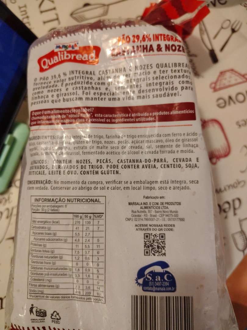 Pão 39,6% Integral Castanha & Nozes Qualibread