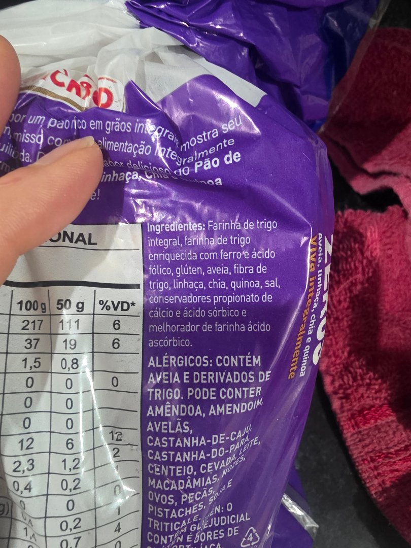 Pão Integral Zero Aveia, Linhaça, Chia e Quinoa