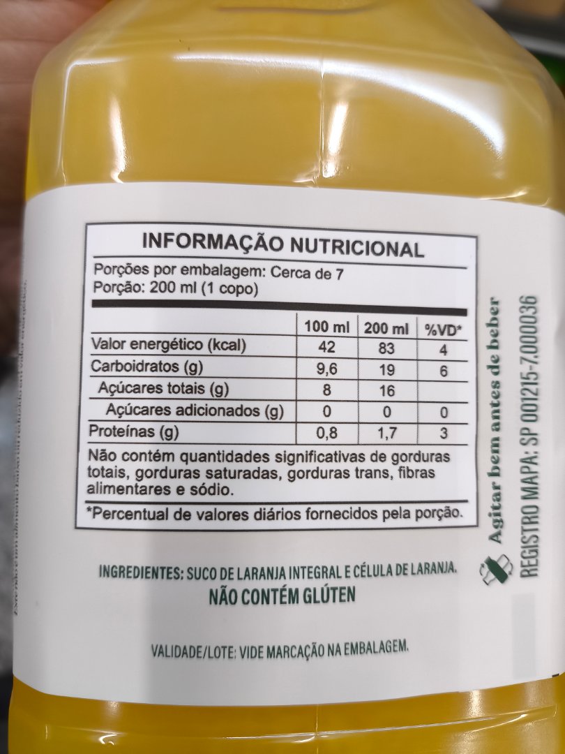 Suco de Laranja Integral com Célula de Laranja