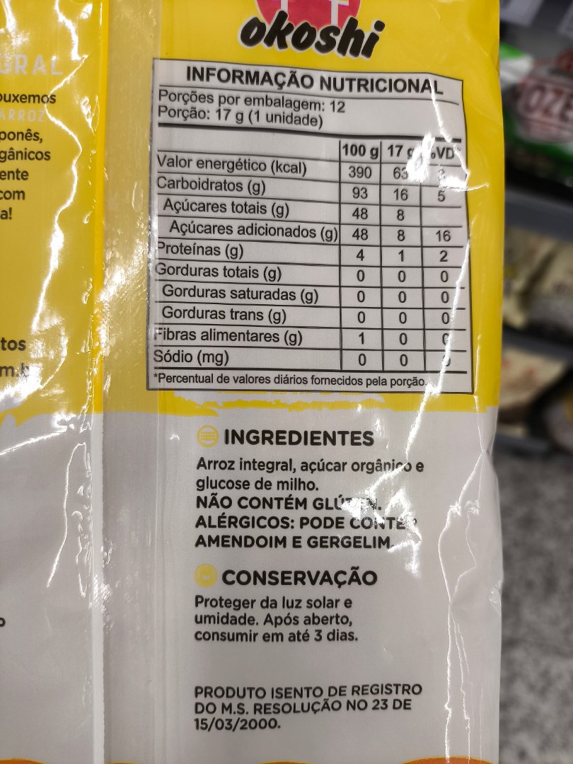 Biscoito de Arroz Integral Doce Okoshi
